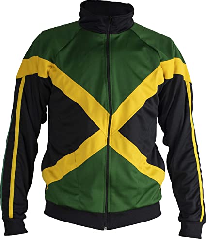 Jamaica Proud Power Authentic Jamaican Long Sleeved Reggae Zip-Up Jacket - Unisex (Black, Green and Yellow) - L