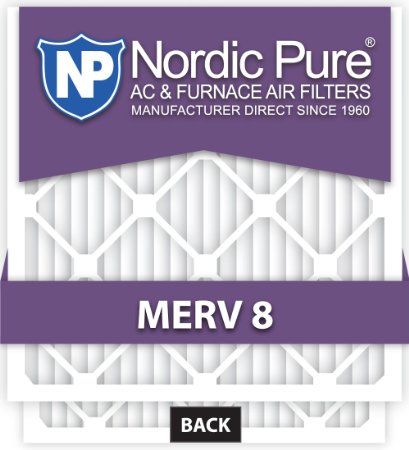 Nordic Pure 16x25x1M8-6 MERV 8 Pleated AC Furnace Air Filter 16x25x1 Box of 6