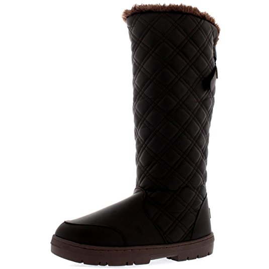 Holly Womens Quilted Twin Strap Back Tall Buckle Winter Snow Rain Boots