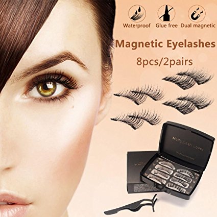 Magnetic Eyelashes 2 Pairs(8pcs), ON'H 3D False Eyelashes with Eyelash Tweezers for Eyelashes Natural Look, No Glue Required - Natural Style and Thick Style (Magnetic Eyelashes)