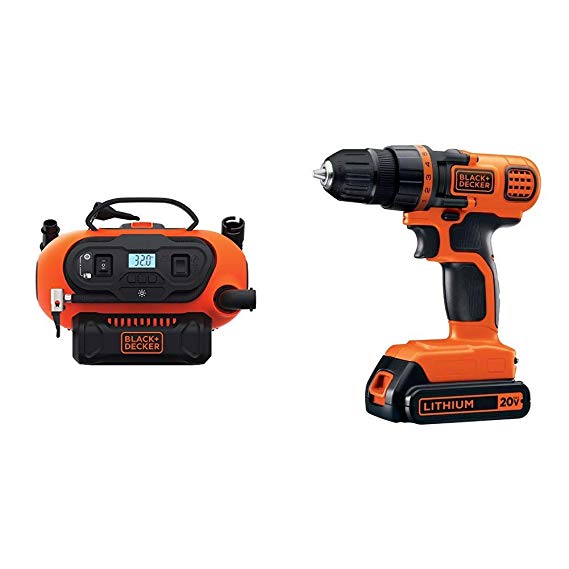 BLACK DECKER BDINF20C 20V Lithium Cordless Multi-Purpose Inflator (Tool Only) with BLACK DECKER LDX120C 20V MAX Lithium Ion Drill / Driver