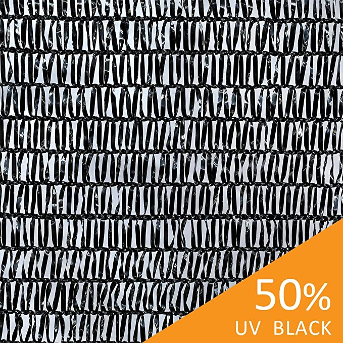 Ecover 50% Shade Cloth Sunblock Fabric Cut Edge with Free Cilps UV Resistant for Garden Plants Cover, Black, 6.5 x 10ft