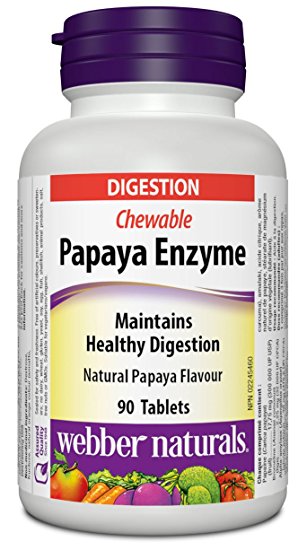 Webber Naturals Papaya Enzymes with Bromelain and Amylase Chewable Tablet (Packaging May Vary)
