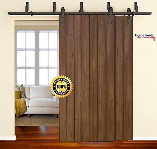 [SALE] 6.6 Foot Heavy Duty Bypass Sliding Barn Door Hardware Kit (Powder Coated Frosted Black) Includes Easy Step-By-Step Installation Video, Super Quiet, Ultimate Quality by Homeland Hardware