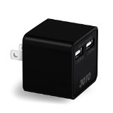 JOTO Dual Ports USB Wall Charger Power Adapter with Smart IC Intelligent High Speed Charging 17W34A Portable USB Travel Charger for Apple Android and all other USB Powered Mobile Devices 2 Port USB Travel Charger Black