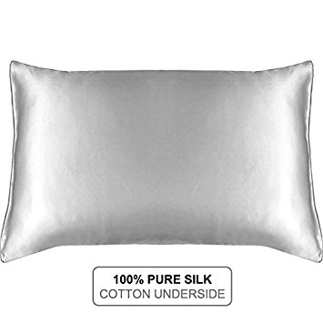 MYK 19 Momme Cooling Pure Mulberry Silk Pillowcase for Hair and Facial, with Cotton Underside and Hidden Zipper, Charcoal Grey Queen