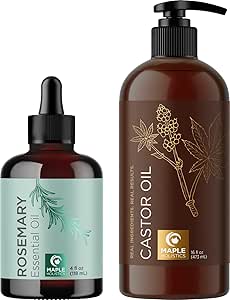 Maple Holistics Rosemary & Castor Oil Set for Density Hair Growth - For Dry, Damaged Hair - Men and Women, Uncompromising Standards, Silicone Free