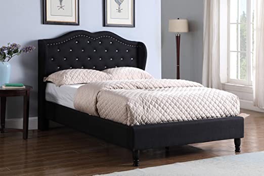 Home Life Premiere Curved Classics Cloth Black Linen 51" Tall Headboard Platform Bed Queen with Slats - 019