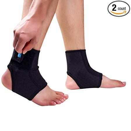 Ankle Brace，2 Pack Compression Support Sleeve with Adjustable Strap, Breathable Elastic Arch Support for Preventing Sprains, Perfect for Women Men Sport, Running, Basketball, Football