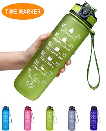 Venture Pal 32oz/22oz Motivational Fitness Sports Water Bottle with Time Marker & Straw, Large Wide Mouth Leakproof Durable BPA Free Non-Toxic