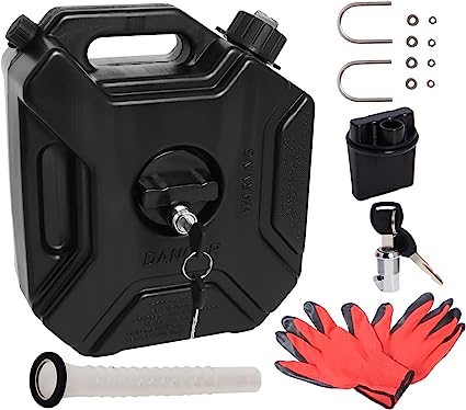 UTV Gas Can with Mount 1.3 Gallon Black, 5L 1.3gal Oil Petrol Fuel Diesel Storage Flat Spare Emergency Backup Tanks for Motorcycle SUV ATV Offroad with Mounting Bracket and Lock