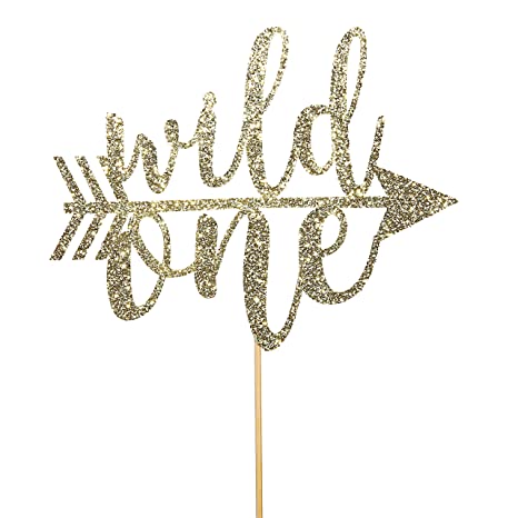 Wild One Cake Topper for Birthday - Gold Glitter Smash Cake Topper, New Baby For Photo Booth Props, Black And Gold Cake Decorating Supplies, Bling Baby Shower Decorations (GOLD WILDONE)