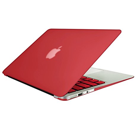 RiverPanda Lightweight Ultra Thin Rubber Coated Hard Plastic Case Cover With Matching Color Keyboard Skin for MacBook Air 13-Inch (A1369/A1466) - Red