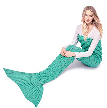 A AM SeaBlue Mermaid Tail Blanket Handmade Knitted Crochet Sleeping Bag Super Soft Birthday For Women Wife Girl Adult Kids (6-Green)