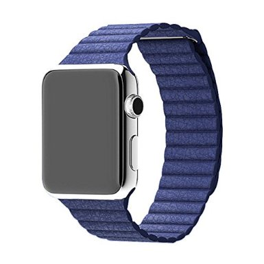 Apple Watch Band 42mm Covery Genuine Leather Loop with Magnetic Closure Bracelet Strap Replacement Band for Apple Watch 42mmBlue