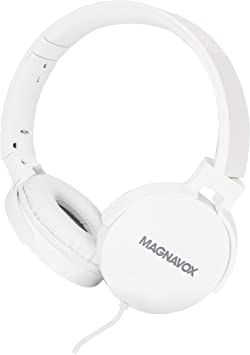 Magnavox MHP5026M-WH Stereo Headphones with Microphone in White | Wired on Ear Headphones | Corded Headphones with Microphone | 3.5 mm Plug Suitable for Computers & Mobile Phones |
