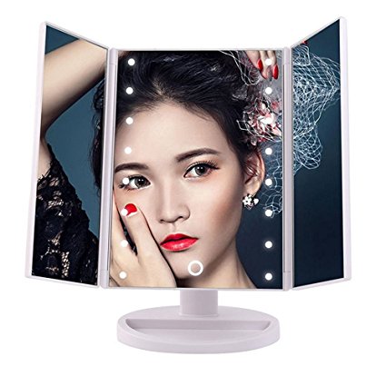 MALLCROWN 16 Led Light Makeup Mirror,180 Degree LED Table Makeup Mirror,Tabletop adjustable Lighted Cosmetic Mirrors Tri-Fold Lighted With Led Touch Screen