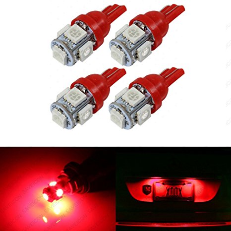 SAWE - T10 Wedge 5-SMD 5050 LED Light bulbs W5W 2825 158 192 168 194 (4 pieces) (Red)
