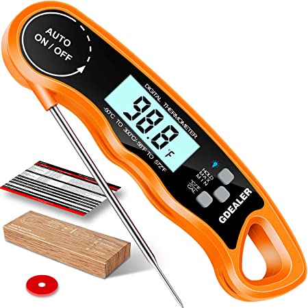 GDEALER Meat Thermometer Digital Instant Read Thermometer Ultra-Fast Cooking Food Thermometer with 4.6” Folding Probe Calibration Function for Kitchen Milk Candy, BBQ Grill, Smokers Orange