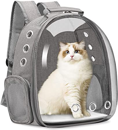 Vailge Cat Carrier Backpack, Pet Carrier Backpack Front Pack for Small Medium Cat Puppy Dog Carrier Backpack Bag Space Capsule, Pet Carrier for Travel Hiking Walking Camping (Light Grey)