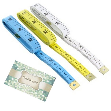 BS® 3pcs 60-Inch/150cm Soft Tape Measure Measuring Weight Loss Medical Body Measurement Sewing Tailor Craft Vinyl Ruler, Has Centimetre Scale on Reverse Side   Gift Card