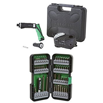 Hitachi DB3DL2 3.6V Lithium Ion Dual-Position Cordless Screwdriver (1.5Ah) and Impact Driver Bit Set (45 Piece)