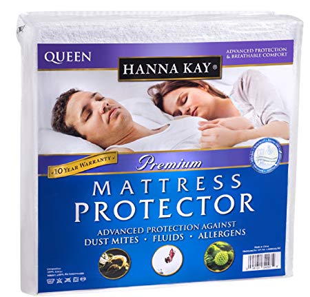 Hanna Kay Queen Size Premium Hypoallergenic Waterproof Mattress Protector - Vinyl Free