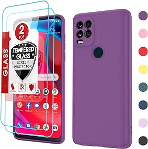 LeYi for Motorola G Stylus 5G Case, Case Moto G Stylus 5G 2021 with [2 Pack] Tempered Glass Screen Protectors, Soft Slim Liquid Silicone Microfiber Lining Case for G Stylus 5G, Red Purple