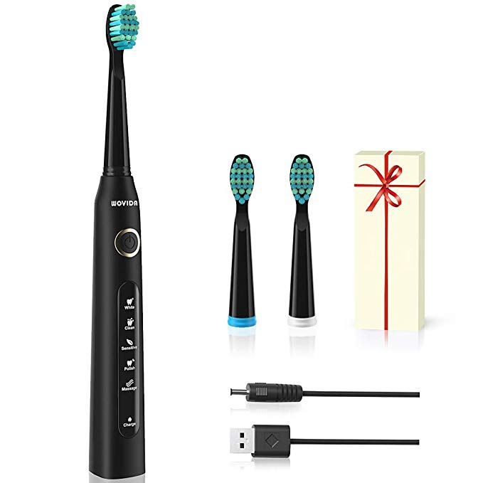 WOVIDA Sonic Electric Toothbrush, Whiten and Maintain Healthier Teeth, New Rechargeable by USB, 30 Days of Battery Life on a Single Charge, 5 Modes Toothbrush for Adults and Kids