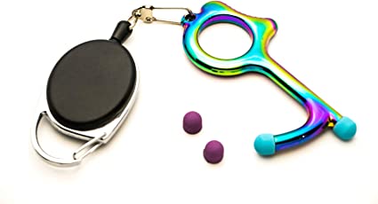 Touchless Door Opener & Stylus Keychain Tool & Retractable Key Holder, Hygienic, Anti GERM/GERMS, No-Contact Hand Tools Used For Touching Surfaces & Avoiding Viruses, Keep Hands Clean (Iridescent)