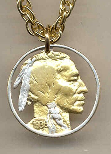 Beautifully Cut out & 2-toned  Indian Head nickel  Coin -Necklace