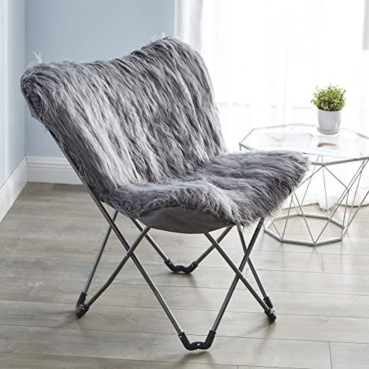 Fur Butterfly Chair - Dark Gray