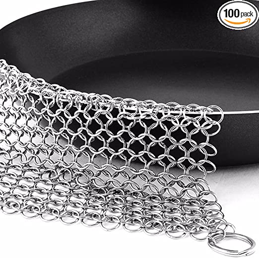 Cast Iron Cleaner - SAYGOGO Stainless Steel Cast Iron Chainmail Scrubber Cast Iron Skillet Cleaner, XL 8x6 Inch