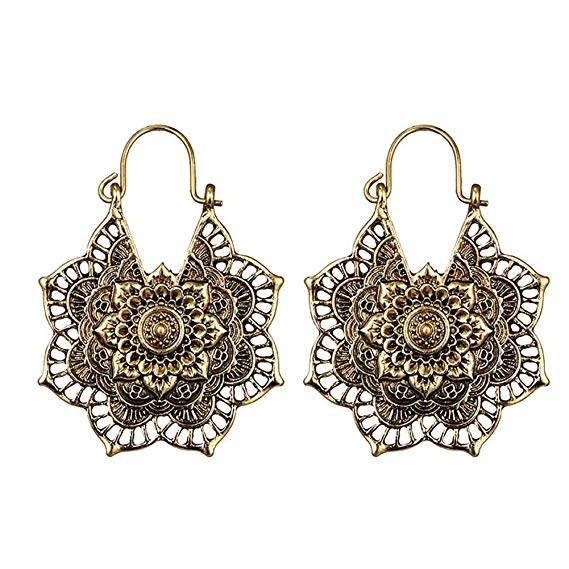 Infgreate-Fashion and Creative Halloween Jewelry for women, Bohemian Women Hollow Flower Honeycomb Filigree Hoop Earrings Retro Jewelry Gift (13#)