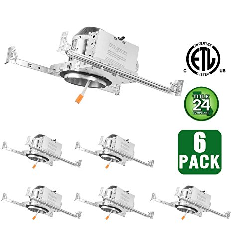 Hykolity 4" new construction led can tp24 connector ic rated air tight recessed aluminum housing for led downlight retrofit kit-etl listed and ca title 24 compliant-pack of 6