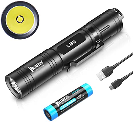 WUBEN L50 LED Flashlight 1200 Lumens Flashlight Waterproof IP68 USB Rechargeable Super Bright Portable Light 5 Lighting Modes, Suitable for Outdoor Camping Hiking (Including 18650 Battery)