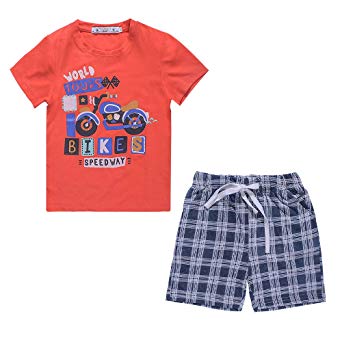 Yilaku Little Boys Clothing Set 2pcs T-Shirt and Shorts Kids Clothes Cartoon Summer 2-7 Years