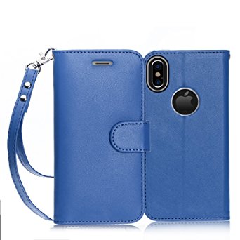 iPhone X Case, iPhone X Wallet Case, FYY [RFID Blocking wallet Case] 100% Handmade Flip Folio Case [Kickstand Feature] With ID&Credit Card Protector for Apple iPhone X Edition(2017) Navy Blue