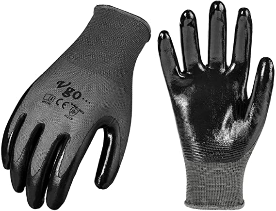 Vgo 3/5Pairs Safety Work Gloves,Gardening Gloves,Non-slip Nitrile coating,Dipping Gloves(NT2110)