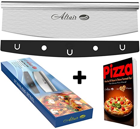 Altair Pizza Cutter & Bonus Ebook Stainless Steel Best 14 inch Pizza Cutter Rocker Slicer Knife with Heavy Duty Sharp Blade and a Protection Cover Dishwasher Safe !!!