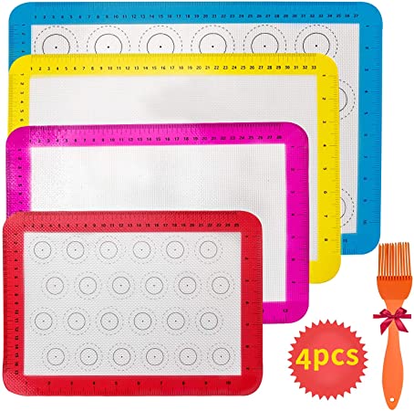 4pieces Silicone Baking Mats, Non-Slip Washable Reusable Baking Tray, Heat-Resistant Cooking Bakeware Mat, BPA Fre