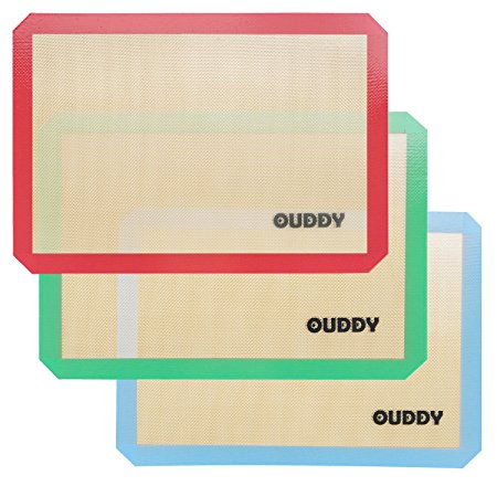 Set of 3 Silicone Baking Mat - Reusable Non Stick Silicone Baking Liner, Cookie Sheets, Cookie Mat Set by Ouddy