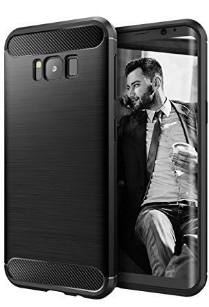 Rugged Armor Galaxy S8 Case with Resilient Shock Absorption and Carbon Fiber Design for Samsung Galaxy S8 (2017) - Black