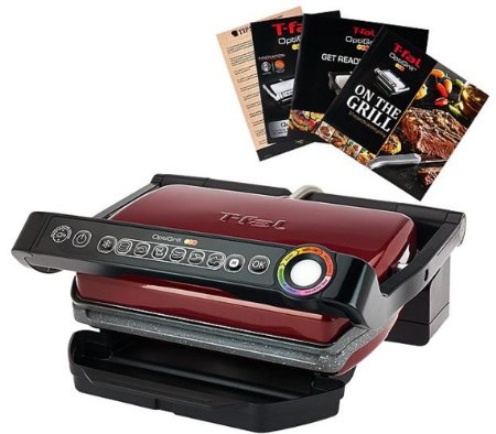 T-Fal GC704 Opti Grill with Ceramic Plates and Recipe Book Red