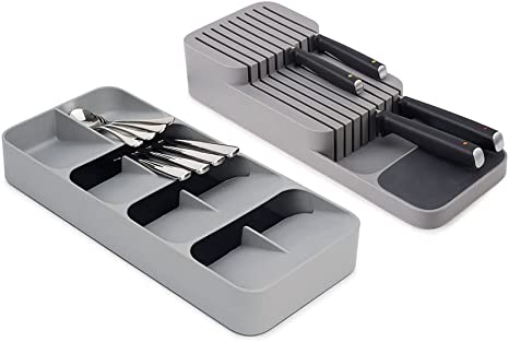 Joseph Joseph 85188 Dream Drawers Drawerstore Compact Cutlery & Knife Organiser Set of 2, Grey, Large