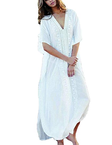 Bsubseach Women Bathing Suits Cover Up Ethnic Print Kaftan Beach Maxi Dress