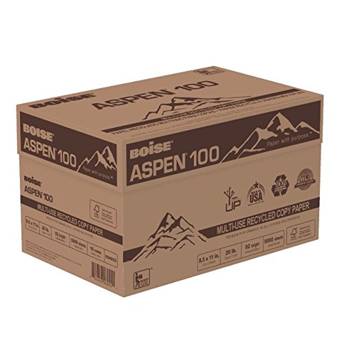 Boise Aspen 100% Recycled 8 1/2 x 11 Inch 20 lb White Office Paper 5,000 Count (054922)