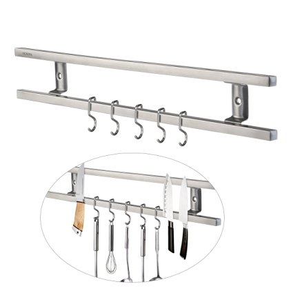 OUNONA Magnetic Knife Holder 16 inch Magnetic Knife Strips Stainless Steel with 5 Removable Hooks