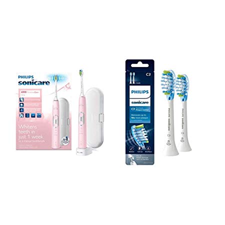 Philips Sonicare Protective Clean 6100 Pink and 2 pack Premium Plaque Control Brush Head Bundle