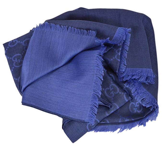 Gucci Women's Large Lightweight Wool Silk GG Guccissima Scarf (Sapphire Blue/165903)
